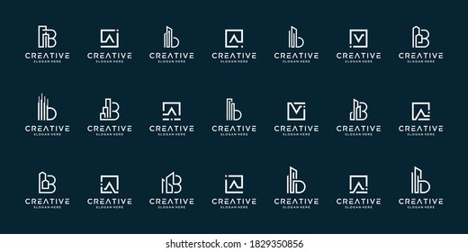Set of abstract initial letter b logo template. icons a, v for business of luxury, elegant, simple.