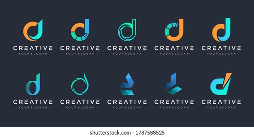 Set von abstraktem Anfangsbuchstaben D, Eine Logo-Design-Vorlage. Icons für die Wirtschaft von Technologie, Digital, Daten, Finanzen.