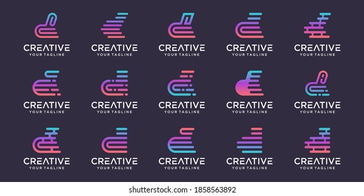 Conjunto de plantillas abstractas de la letra inicial d del logotipo. iconos para negocios de moda, digital, tecnología,