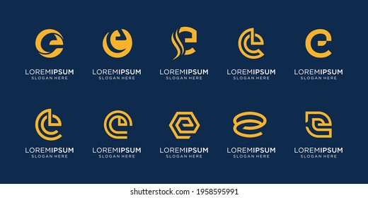 Set of abstract initial letter e logo template. icons for business of luxury, elegant, simple. Premium Vector