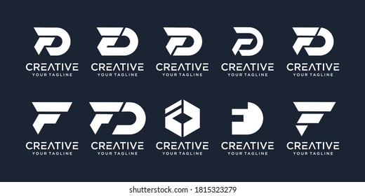 Set of abstract initial letter F, D logo template. icons for business of fashion, sport, automotive, simple.