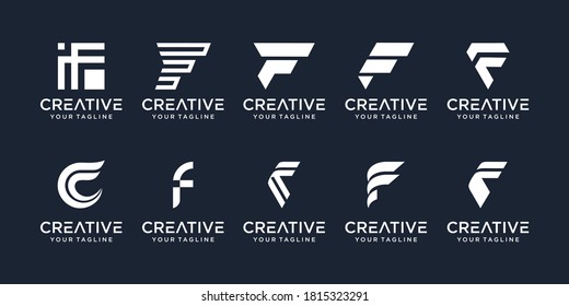 Set of abstract initial letter F logo template. icons for business of finance, fashion, sport, automotive, simple.