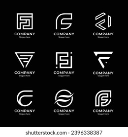 Conjunto de plantillas de logotipo F de letras iniciales abstractas. iconos para negocios de moda, digital, tecnología