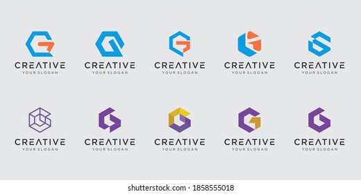 Set of abstract initial letter G logo template. icons for business of fashion, digital, technology