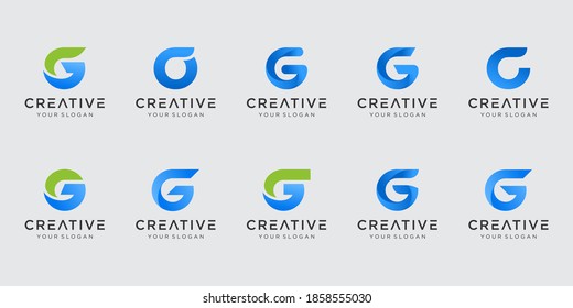 Set of abstract initial letter G logo template. icons for business of fashion, digital, technology