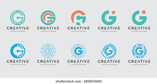 Set of abstract initial letter G logo template. icons for business of fashion, digital, technology