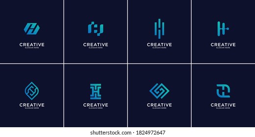 Set of abstract initial letter H logo design template,technology icons for business of luxury,gradient, elegant, simple. Premium Vector