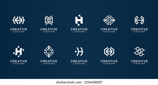 Conjunto de la letra inicial abstracta del logotipo H en plantilla en blanco y negro. iconos para la ilustración de negocios