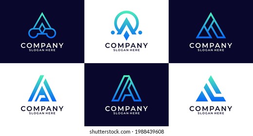 Set of abstract initial letter a logo template. icons for business of fashion, sport, automotive, simple.
