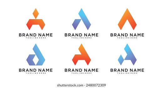 Set of abstract initial letter A logo design collorful. Premium Vector
