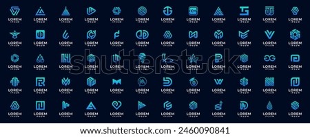Set of abstract initial letter, a logo template. with gradient color, icons for business technology