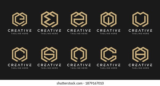 Set of abstract initial letter M, E, C, S, logo template. icons for business of fashion, consulting, building, simple.