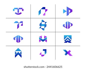 Set of abstract initial letter monogram logo template. icons for business of modern, elegant, simple.