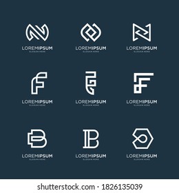 Conjunto de letras iniciales abstractas N,letra F y plantilla de logotipo de letra B. iconos para negocios de lujo, elegante, sencillo. Vector Premium