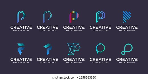 Set of abstract initial letter P logo template. icons for business of fashion, digital, technology