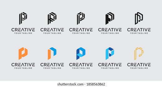Conjunto de la plantilla de logotipo P de la letra inicial abstracta. iconos para negocios de moda, digital, tecnología,