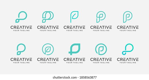 Set of abstract initial letter P logo template. icons for business of nature, organic