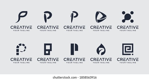 Conjunto de la plantilla de logotipo P de la letra inicial abstracta. iconos para negocios de moda, elegante,