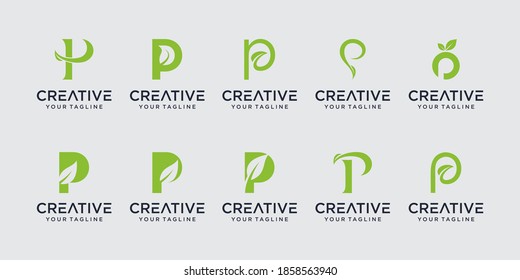 Set of abstract initial letter P logo template. icons for business of nature, organic