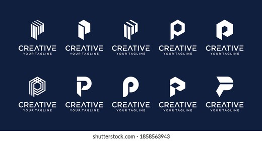 Set of abstract initial letter P logo template. icons for business of fashion, sport, automotive,