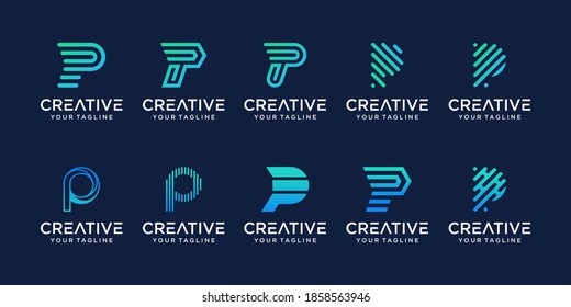 Set of abstract initial letter P logo template. icons for business of fashion, digital, technology,