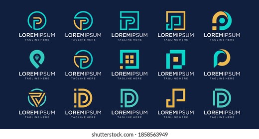 Set of abstract initial letter P logo template. icons for business of fashion, digital, technology,