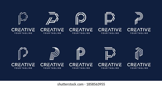 Set of abstract initial letter P logo template. icons for business of fashion, digital, technology,