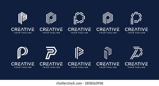 Set of abstract initial letter P logo template. icons for business of fashion, digital, technology