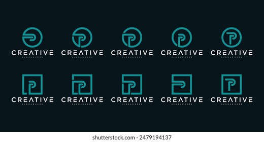 Set of abstract initial letter P logo design. Premium Vector