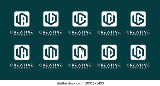 Set of abstract initial letter u and etc logo template. icons for business of luxury,elegant,simple.