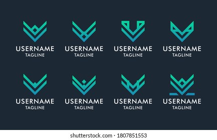 Set of abstract initial letter V logo design template. icons for business of modern, elegant, simple