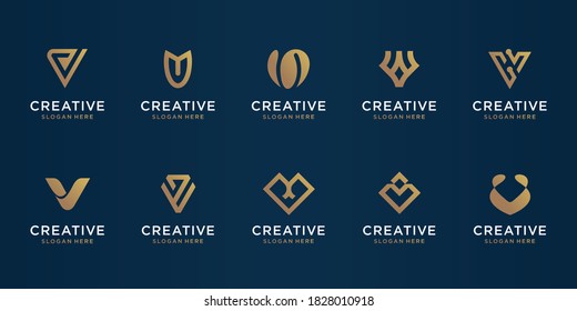 Set of abstract initial letter V logo design template. icons for business of luxury, elegant, simple. Premium Vector