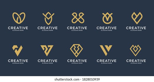 Conjunto de plantillas abstractas de diseño del logotipo V de la letra inicial. iconos para negocios de lujo, elegante, sencillo. Vector Premium