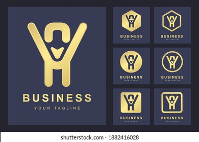 Set of Abstract Initial Letter A V, Golden Logo Template. Logo for Business, Personal, Organization.