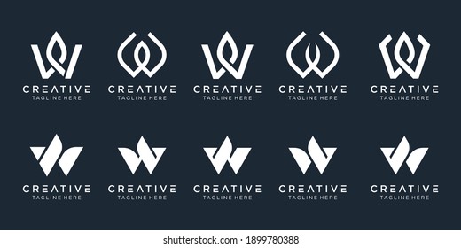 Set of abstract initial letter W logo template. icons for business of luxury, elegant, nature, simple.