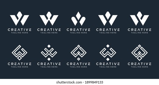 Set of abstract initial letter W logo template. icons for business of luxury, elegant, simple.