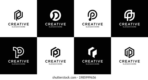 Set Of Abstract Initial Letters P Monogram Logo Template