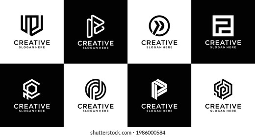 Set of abstract initial letters p monogram logo template, icon for business