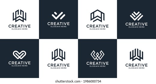 Set of abstract initial letters w monogram logo template, icon for business