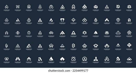 set of abstract initial A logo shape design template. inspiration monogram on black background