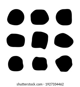 Satz abstrakter Tintenfleck, runde Flüssig-Tintenfleck-Form. Fresken-Kieselstein. Deformieren Sie zufällige glatte Vektorgrafik .
