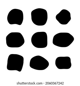 Satz abstrakter Tintenfleck, runde Flüssig-Tintenfleck-Form. Fresken-Kieselstein. Deformieren Sie zufällige glatte Vektorgrafik .