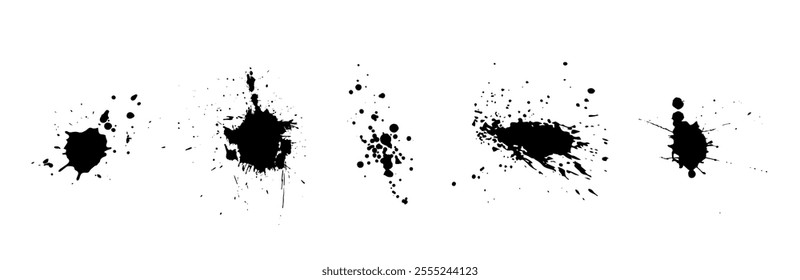 Set of abstract ink blots, stains, drops, splashes. Vector graphics.