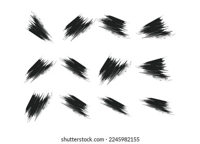 Set abstract ink brush texture black element