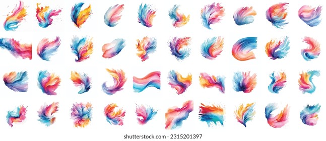 set of abstract ink drops colour splash illustration. multi color, black and white colorfull. vector illustration. white background. paint splash, splatter, ink drops, color splash icon or logo