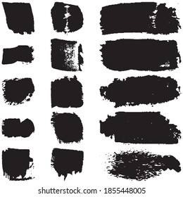 Set of abstract ink spots on a white background. Collection of paint strokes with a dry brush. Grunge texture. Abstract templates for text