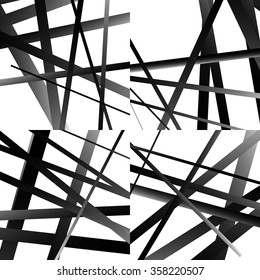 Set of abstract intersecting lines pattern. Monochrome vector graphic.