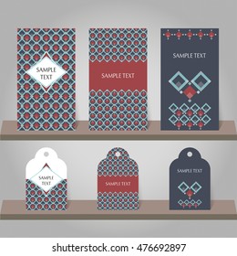 Set of abstract invitation and tags templates. Background for printed media design, business card, invitation, greeting card, postcard. Ethnic boho design. Vector illustration.