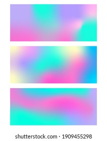 Set of abstract iridescent background or banner of different pastel colors. Vector illustration. Design for backdrop, phone wallpaper, application design, website interface.