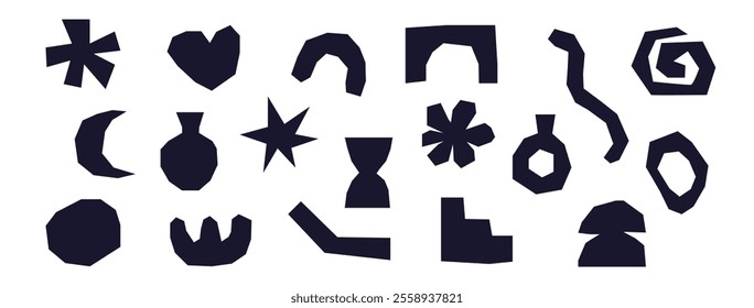 set of abstract irregular hand draw cut out elements, paper cut organic shapes collection
